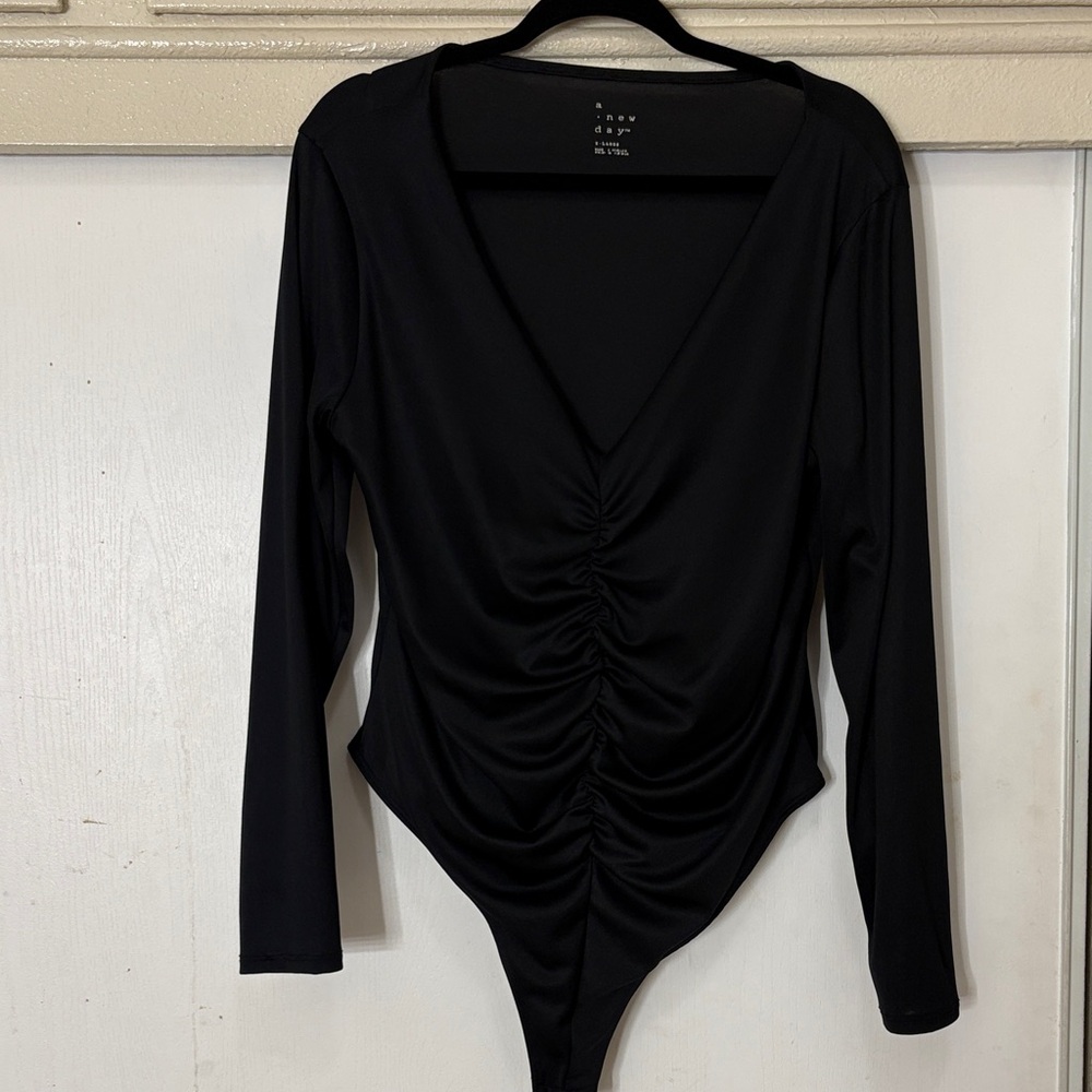 a new day Black Ruched Long Sleeve Bodysuit